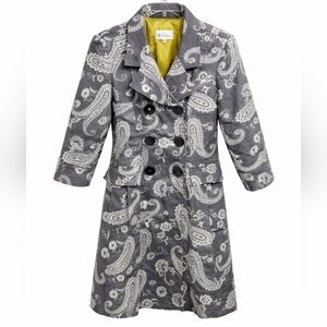 Three Sisters Paisley Jacket Womens Large Made USA Gray White Double Breasted